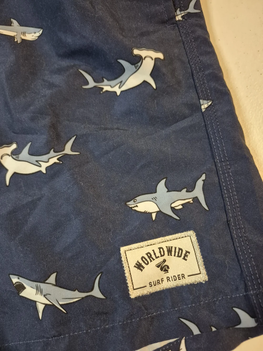 Worldwide Surf Rider Men's Navy Hammerhead Shark Swim Trunks 4837